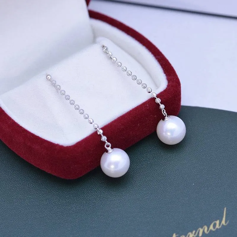 10-11mm Freshwater Pearl & Long Chain Earrings Drop
