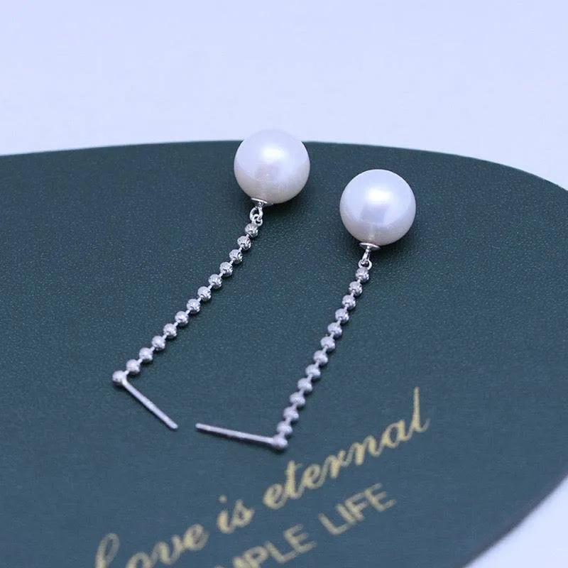 10-11mm Freshwater Pearl & Long Chain Earrings Drop