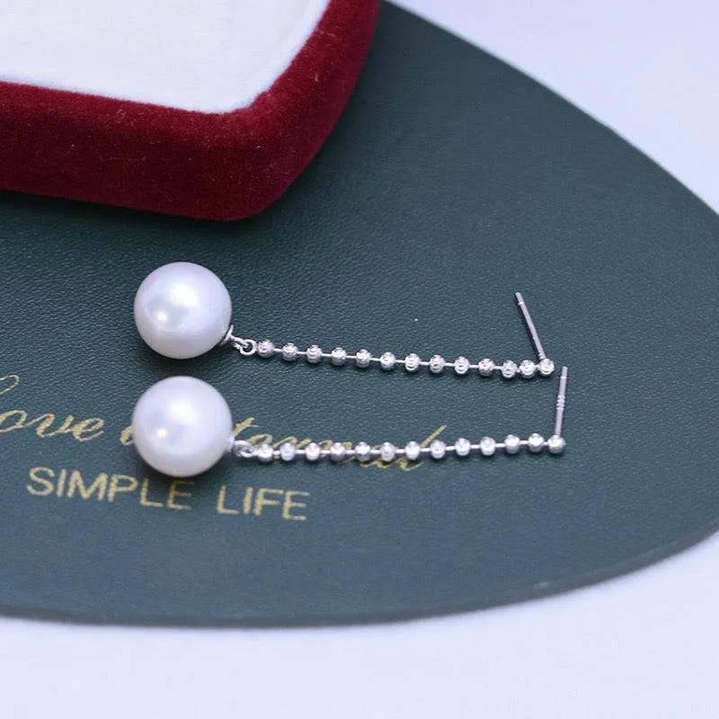 10-11mm Freshwater Pearl & Long Chain Earrings Drop