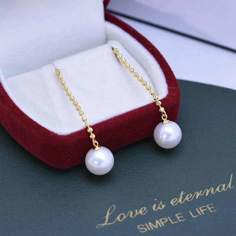 10-11mm Freshwater Pearl & Long Chain Earrings Drop