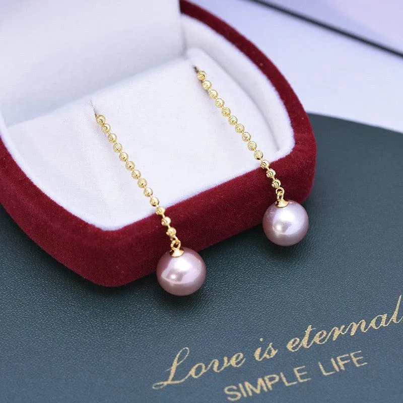 10-11mm Freshwater Pearl & Long Chain Earrings Drop