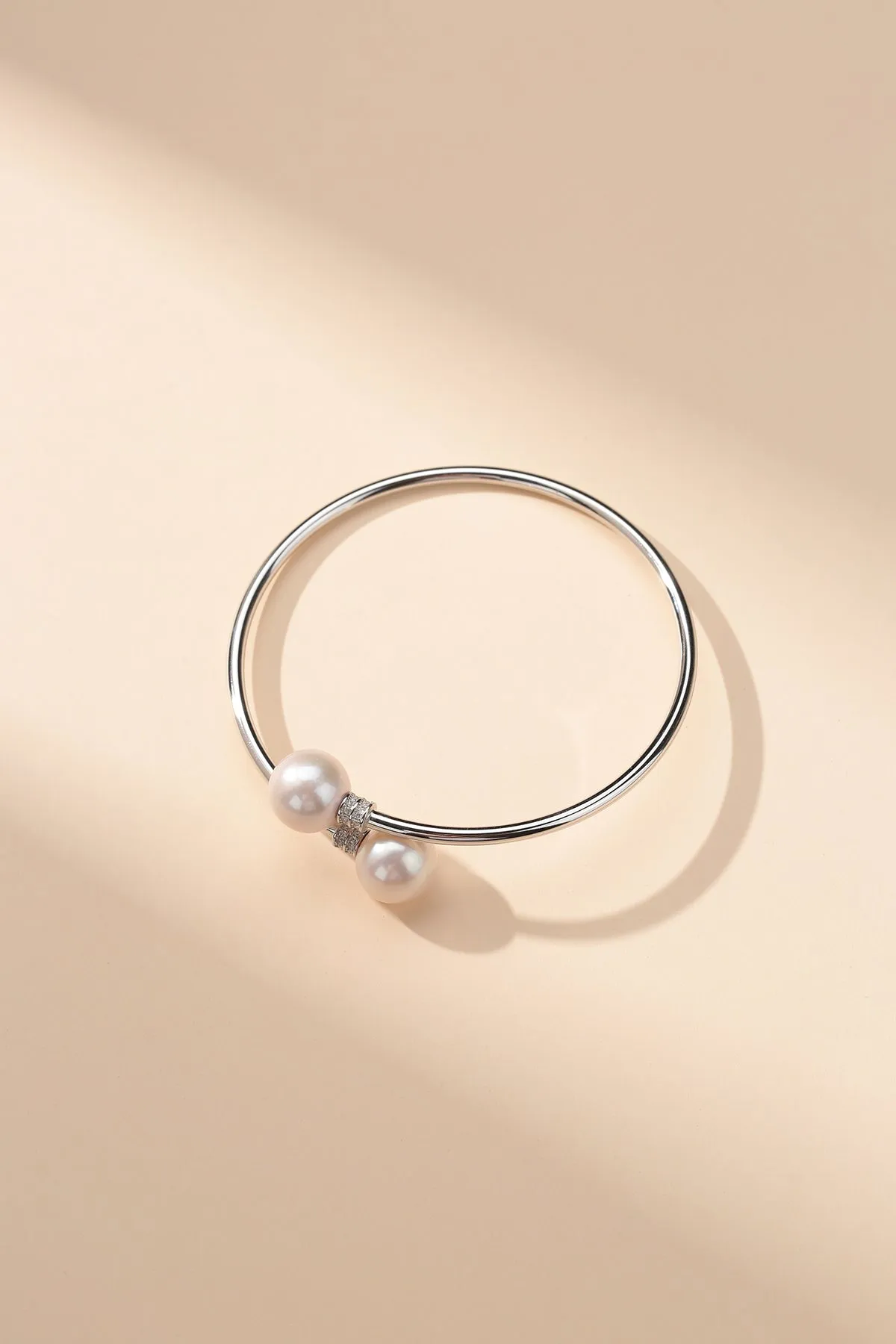10-11mm Freshwater Pearl Silver Tube Bracelet