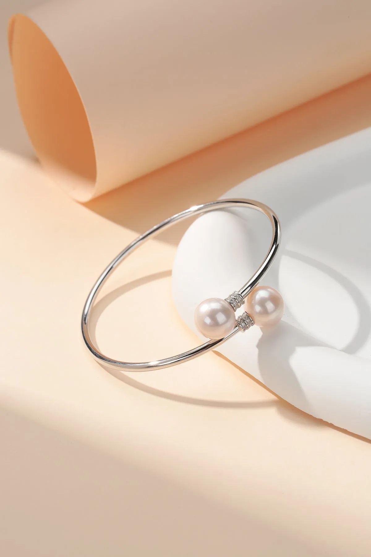 10-11mm Freshwater Pearl Silver Tube Bracelet