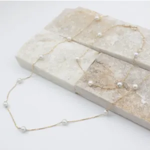 10ky Gold Ten Pearl Station Necklace