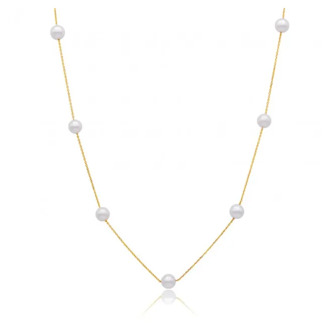 10ky Gold Ten Pearl Station Necklace