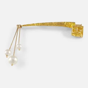 14ct Gold and Pearl Modernist Brooch by Lapponia