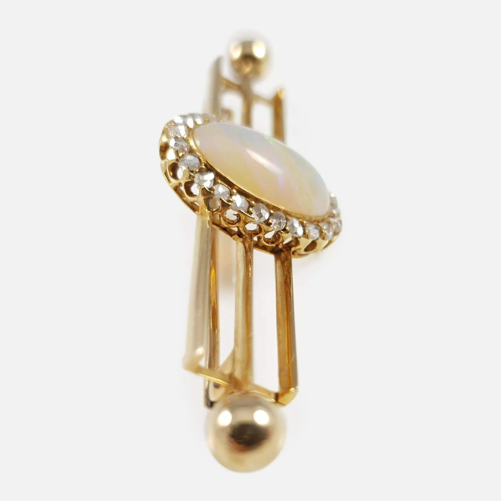 14ct Gold Opal and Diamond Cluster Bar Brooch