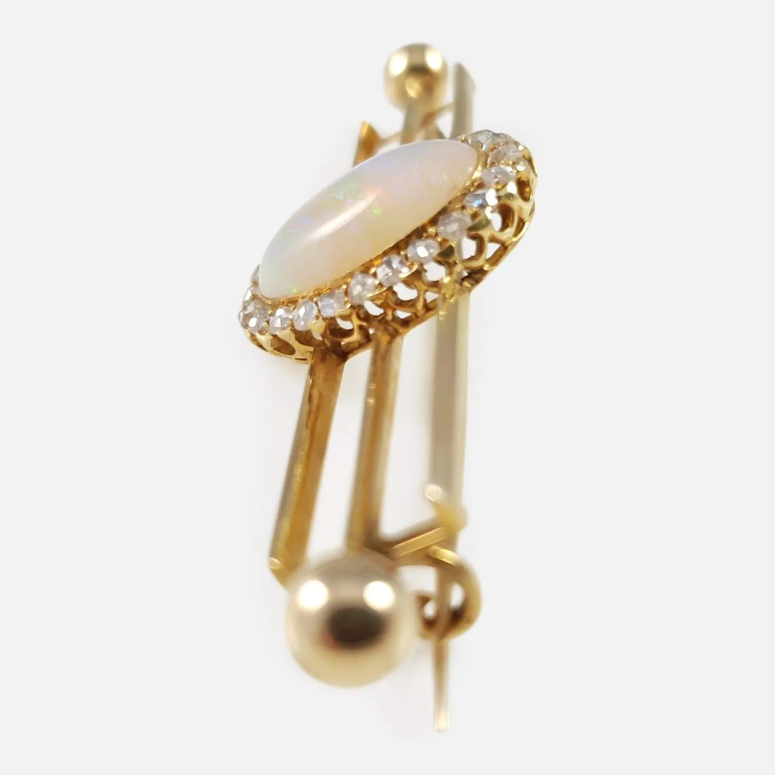 14ct Gold Opal and Diamond Cluster Bar Brooch