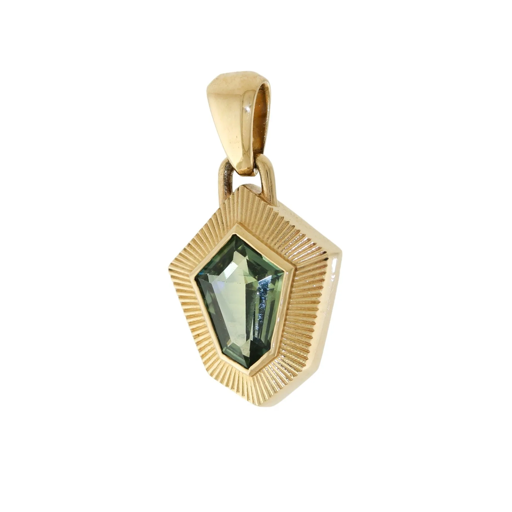 14K Teal Sapphire Art Deco Pendant