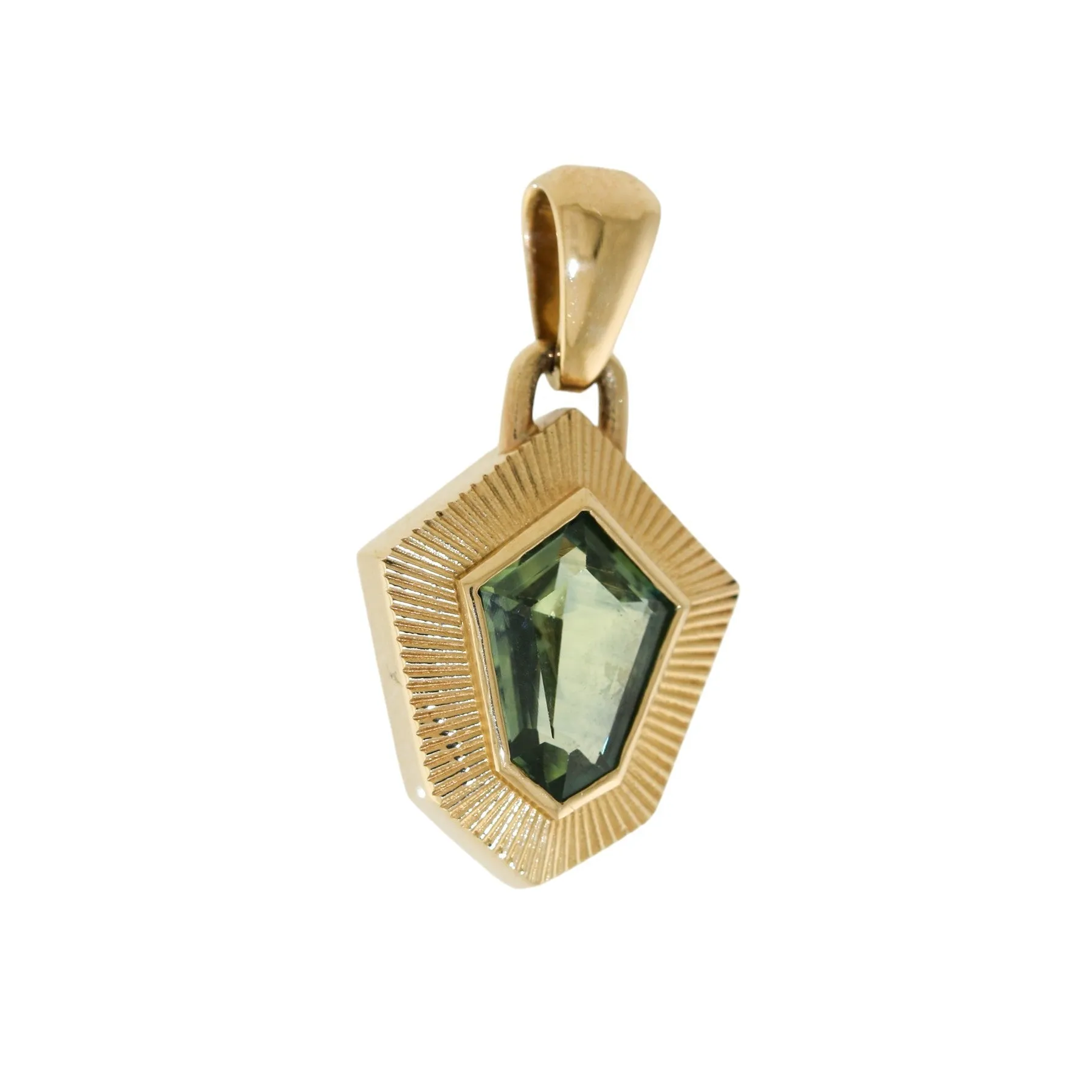 14K Teal Sapphire Art Deco Pendant