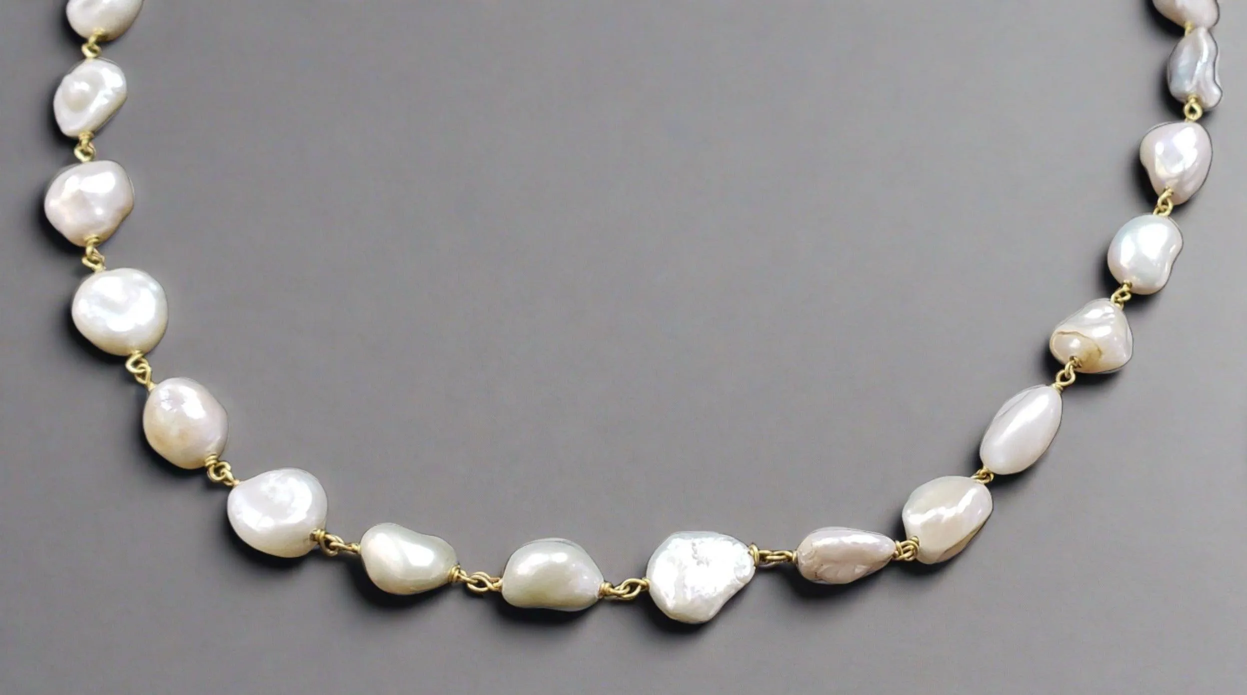18k Gold Freshwater Pearls Necklace Beaded