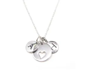 2 Silver Initial & Heart Charm Necklace