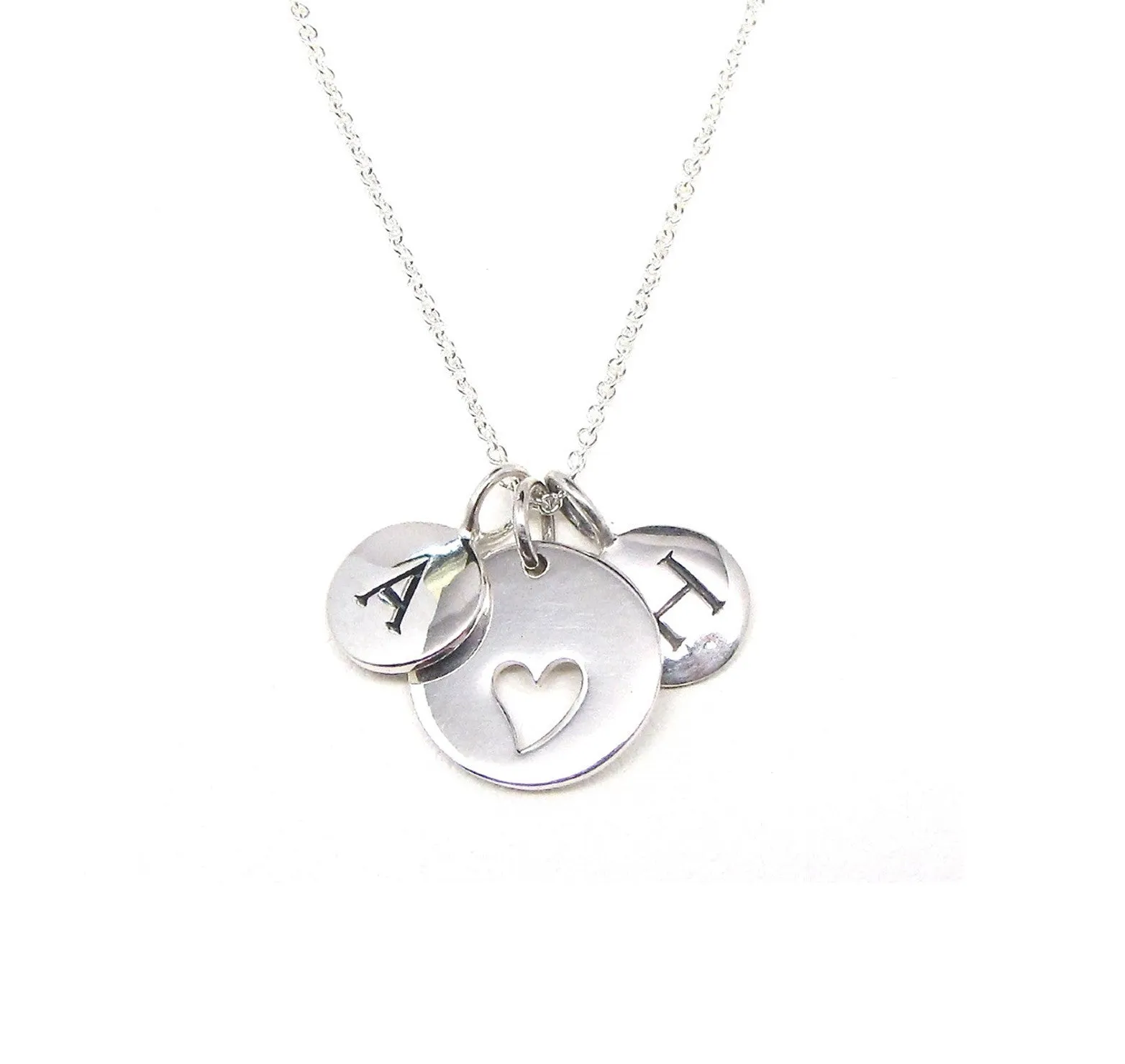 2 Silver Initial & Heart Charm Necklace