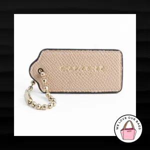2.25" COACH NEW YORK TAN LEATHER BRASS KEY FOB BAG CHARM KEYCHAIN HANG TAG