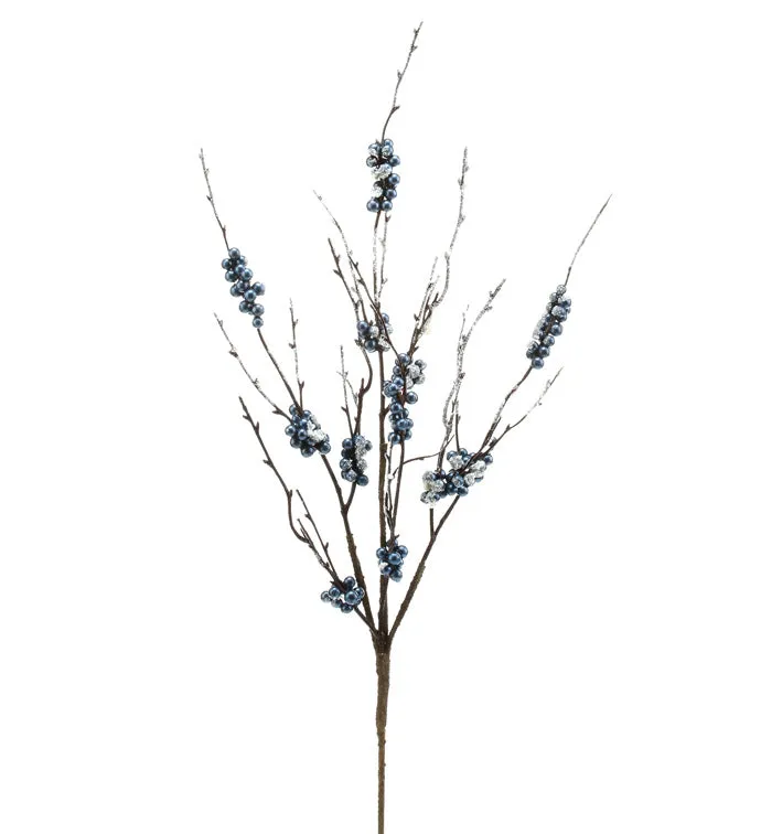 27.5" Snowy Navy Glitter Berry Spray