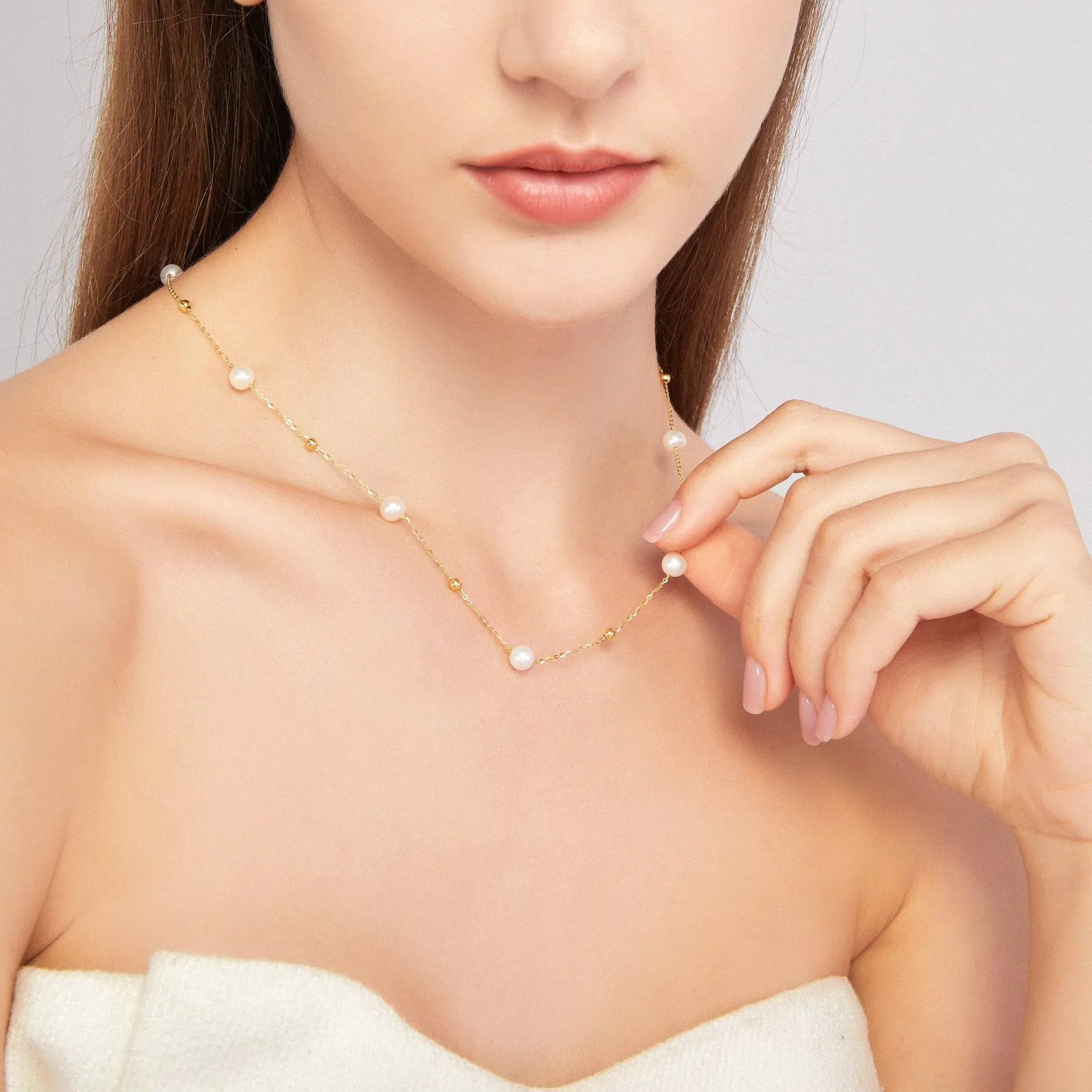 6-7mm Jessica 18k Gold Freshwater Pearl Necklace
