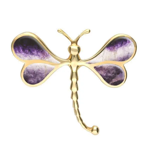 9ct Yellow Gold Blue John Dragonfly Brooch