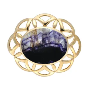 9ct Yellow Gold Blue John Large Flower Brooch