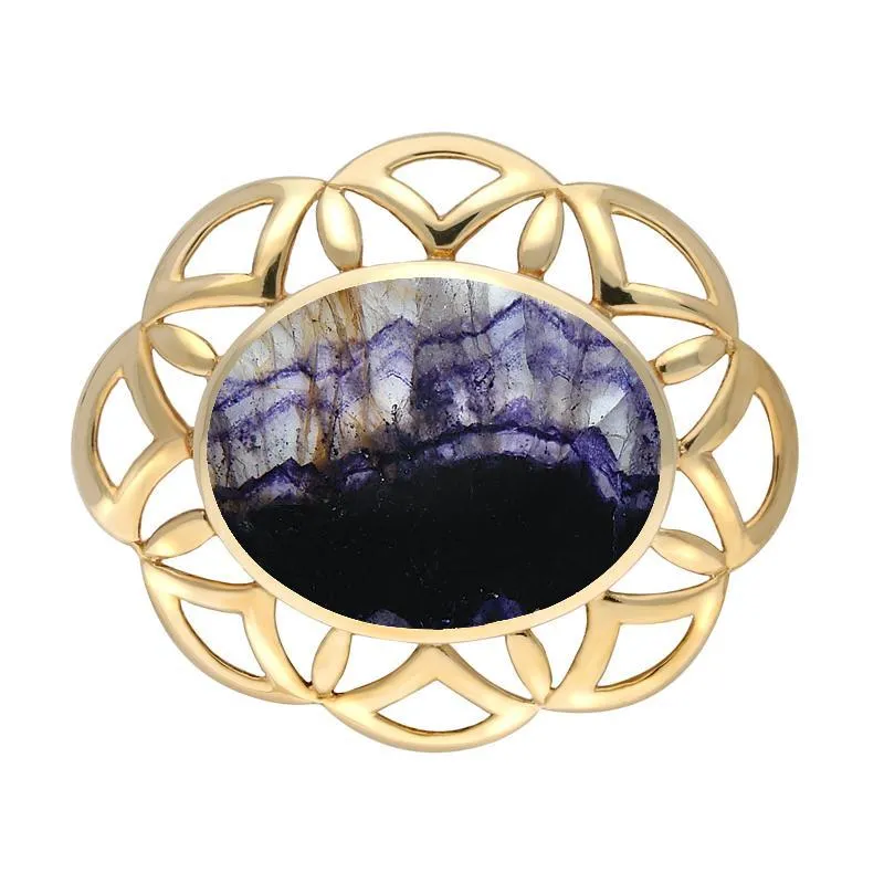 9ct Yellow Gold Blue John Large Flower Brooch