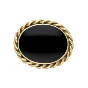 9ct Yellow Gold Whitby Jet Rope Twist Edge Large Brooch