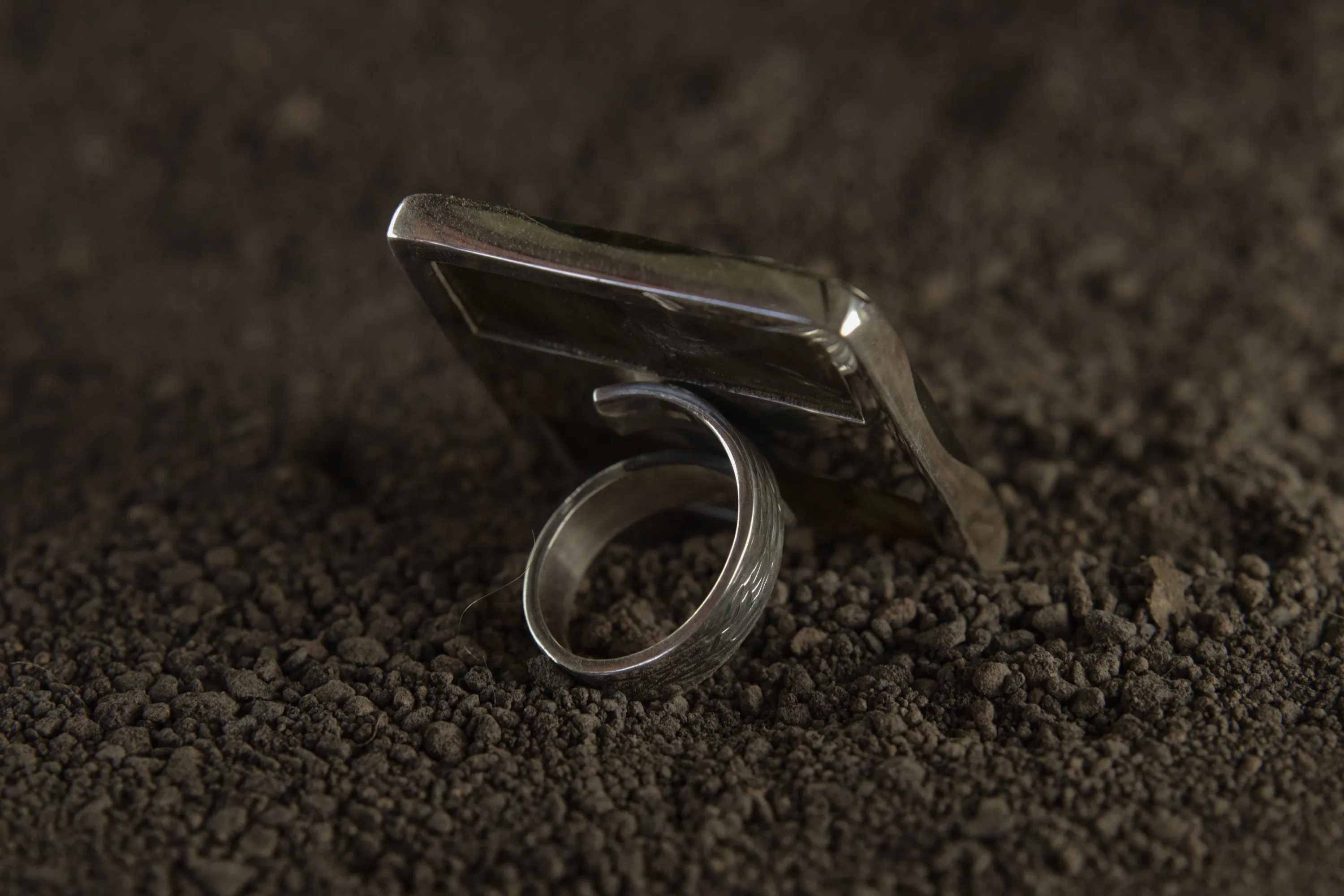 Adjustable Sterling Silver Ring with Square Labradorite - Unisex - Size 5-10 US