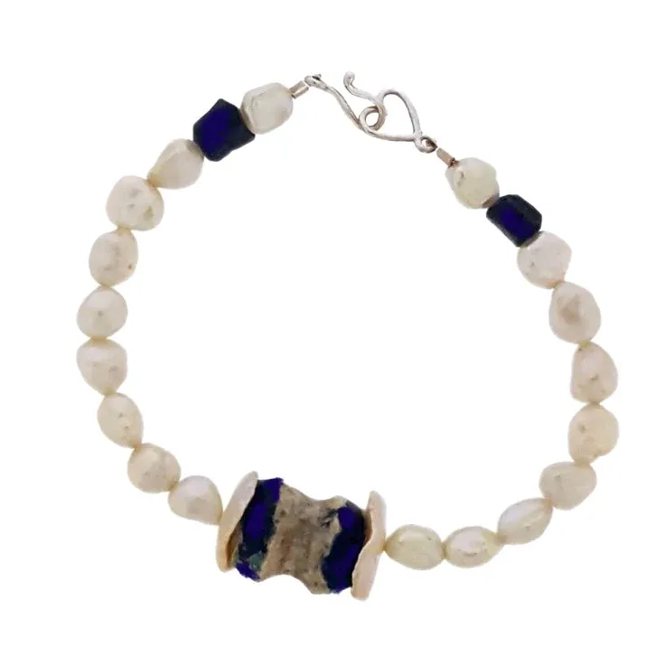 Ancient Glass & Pearl Bracelet 'Keshi'