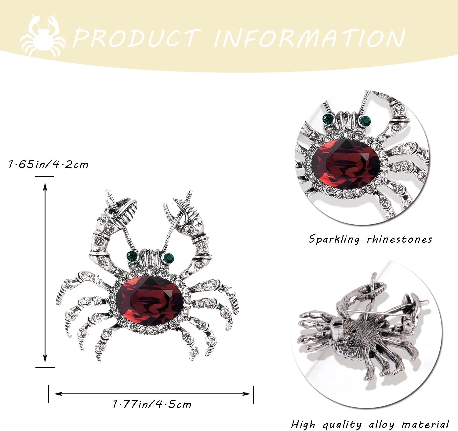 Animal Brooch Lapel Pin Rhinestone Crab Brooch Pin Women Brooches Brooches Hats Bags Clothing Decorations Accessory Safety Pin, Jewelry Gift for Women