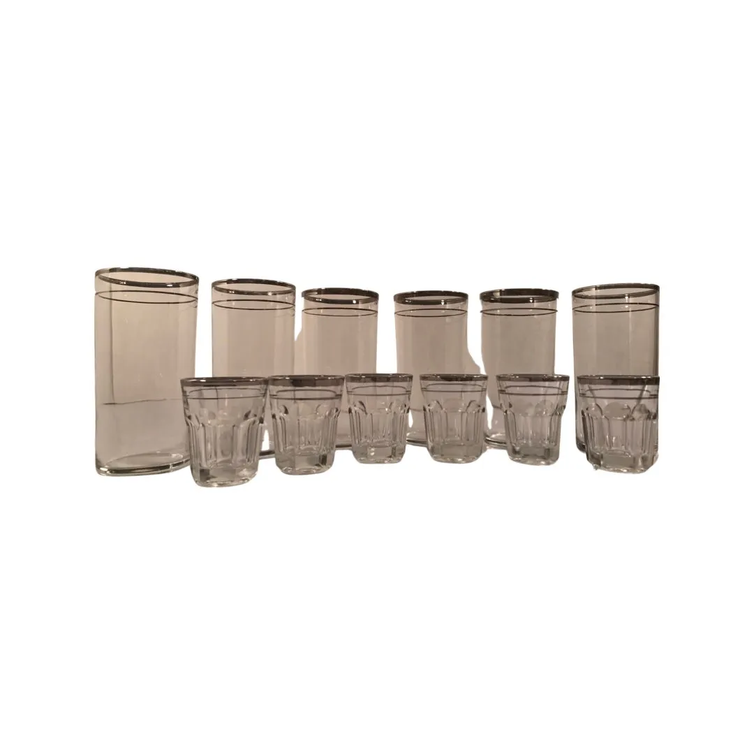 Art Deco 18 Piece Cocktail Bar Set with Wooden Carrier