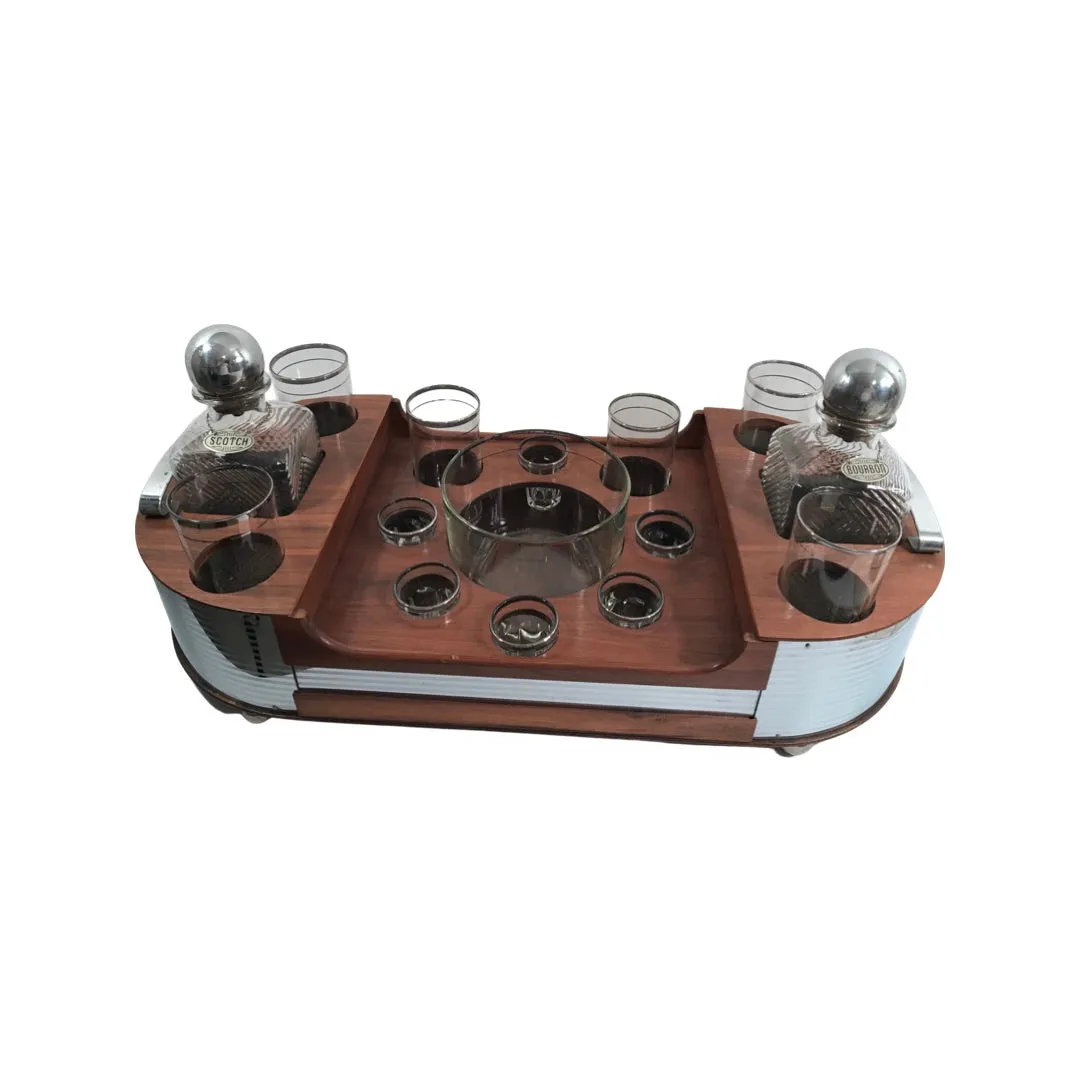 Art Deco 18 Piece Cocktail Bar Set with Wooden Carrier