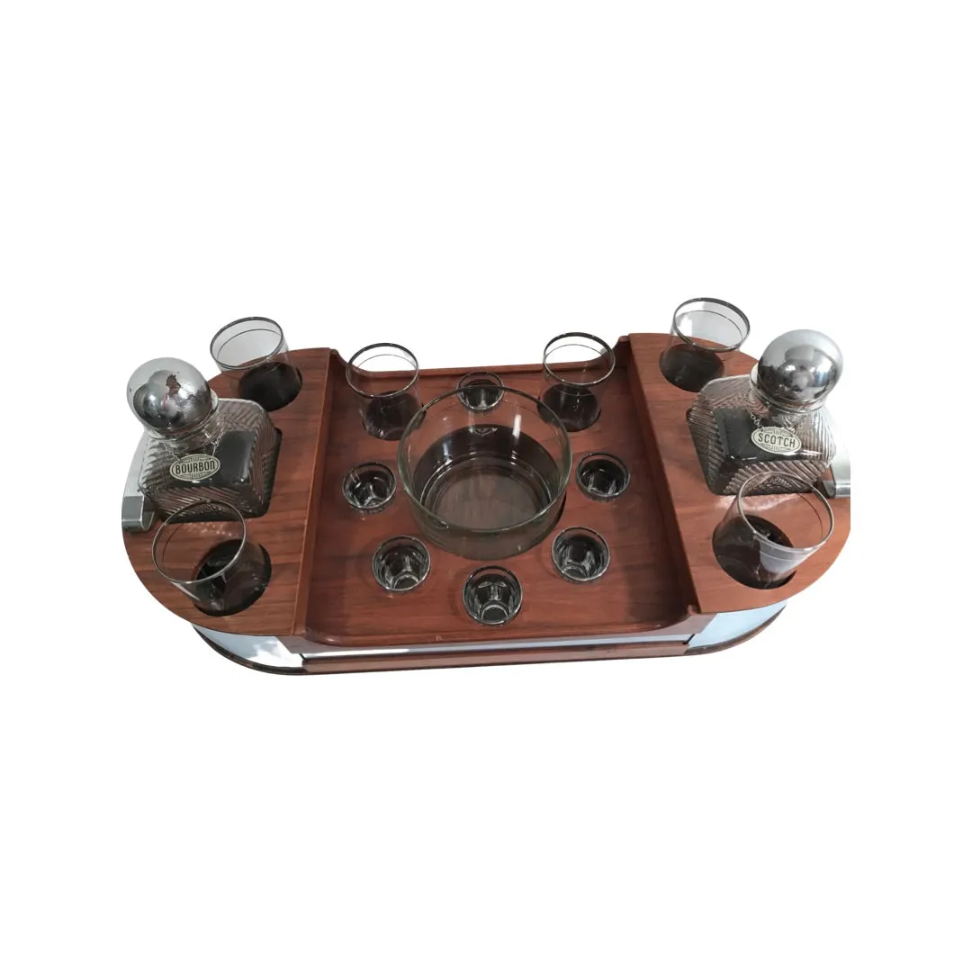 Art Deco 18 Piece Cocktail Bar Set with Wooden Carrier