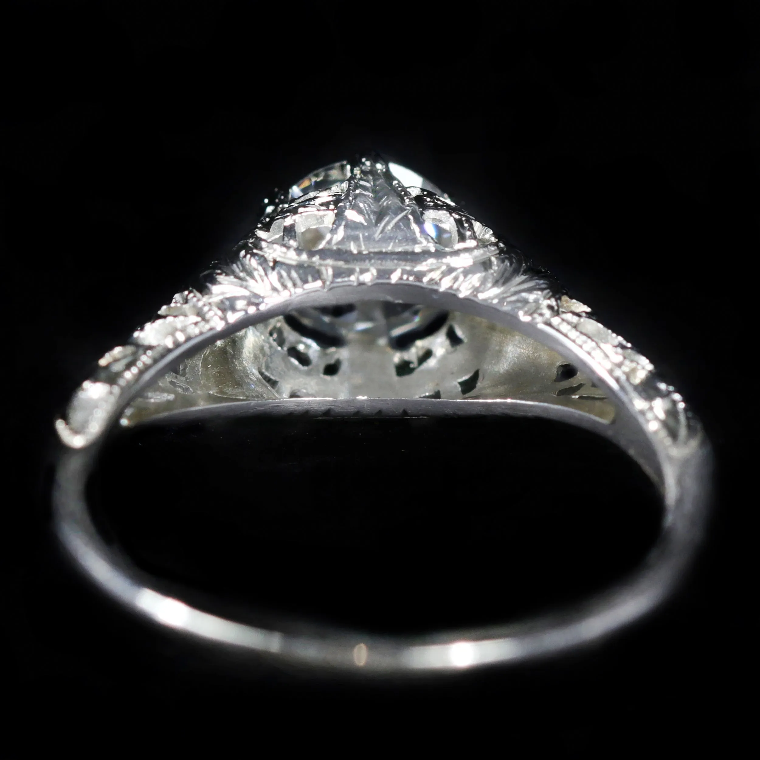 Art Deco 18K White Gold 0.70 Carat Old European Cut Diamond Engagement Ring
