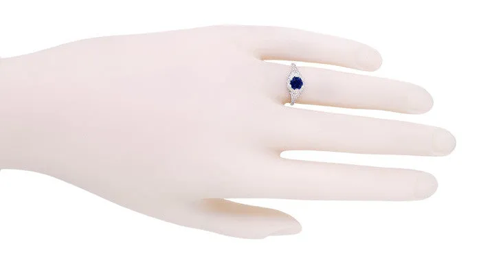 Art Deco Filigree Flowers Blue Sapphire Promise Ring in Sterling Silver