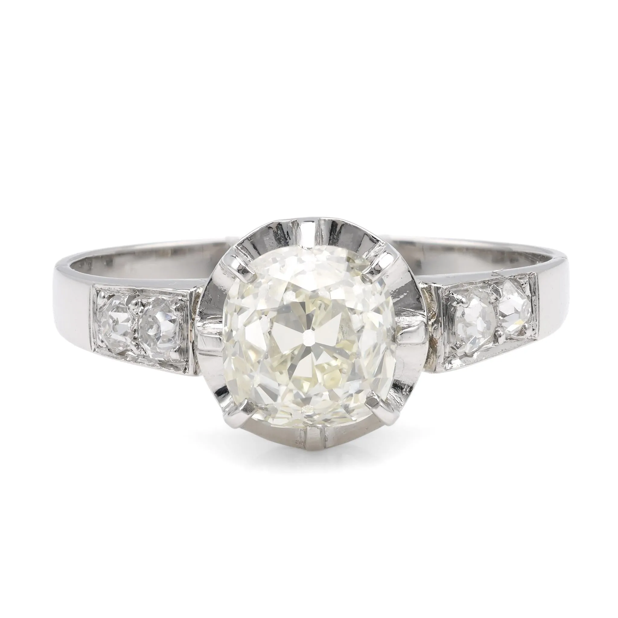 Art Deco French 1.71 Carat Old Mine Cut GIA Diamond Platinum Engagement Ring