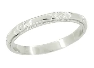 Art Deco Vintage Roses and Bars Platinum Wedding Ring