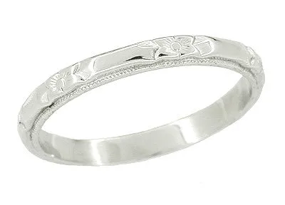 Art Deco Vintage Roses and Bars Platinum Wedding Ring