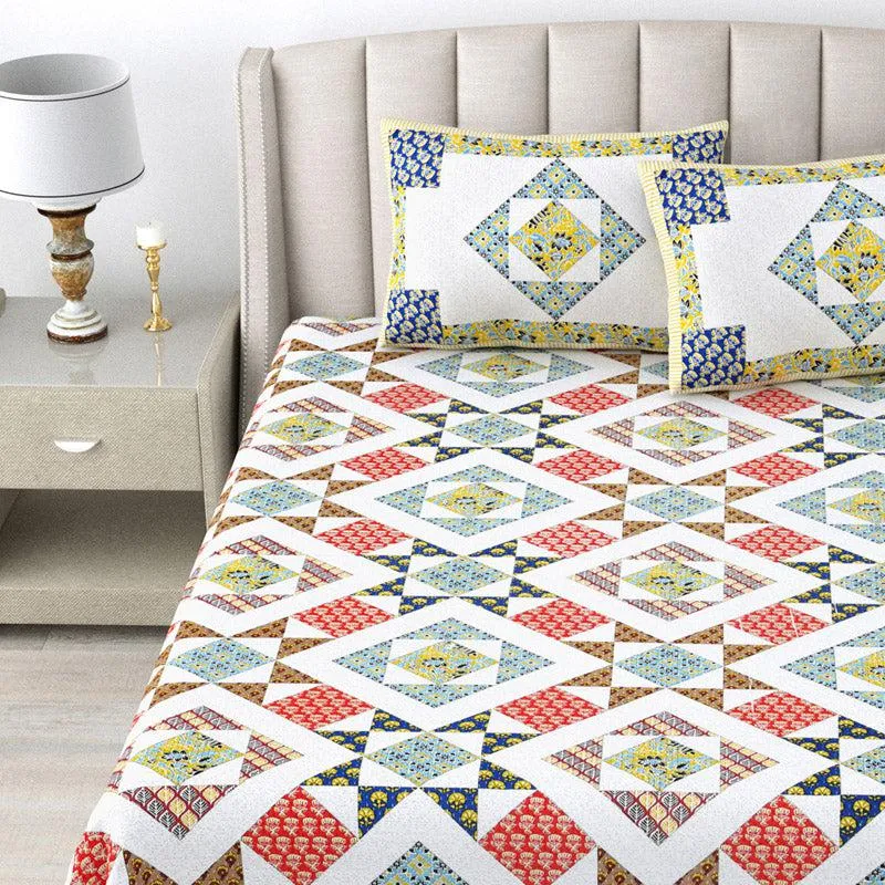 Avalon Geometric Bedsheet -  Red & Yellow