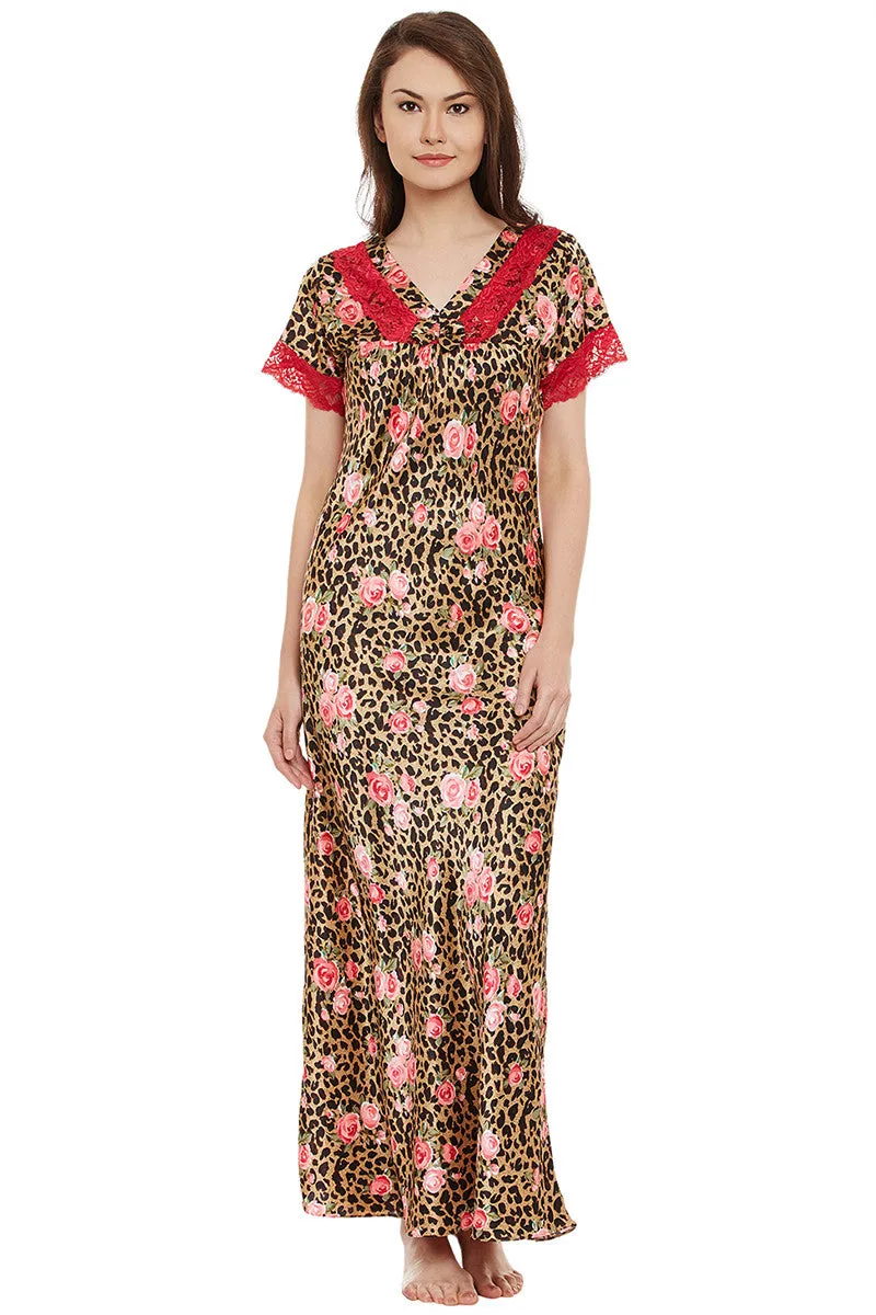 Beautiful roses resting on animal print Long Nighty