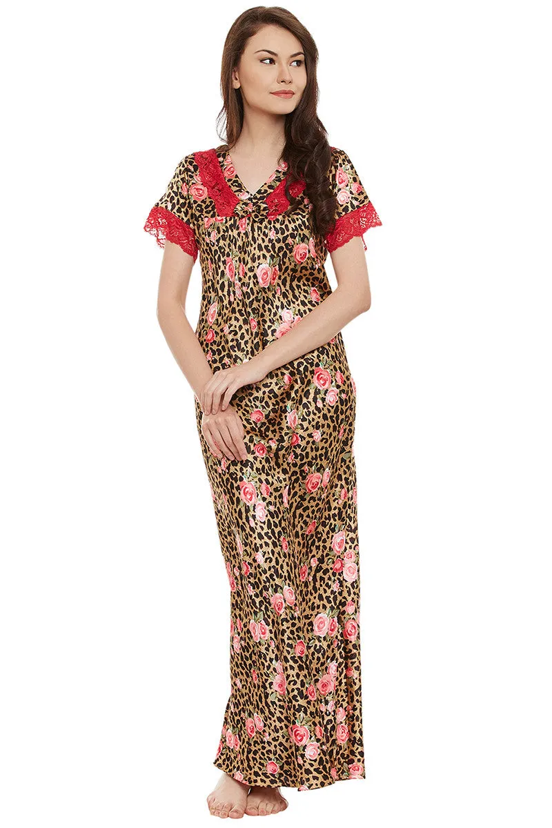 Beautiful roses resting on animal print Long Nighty