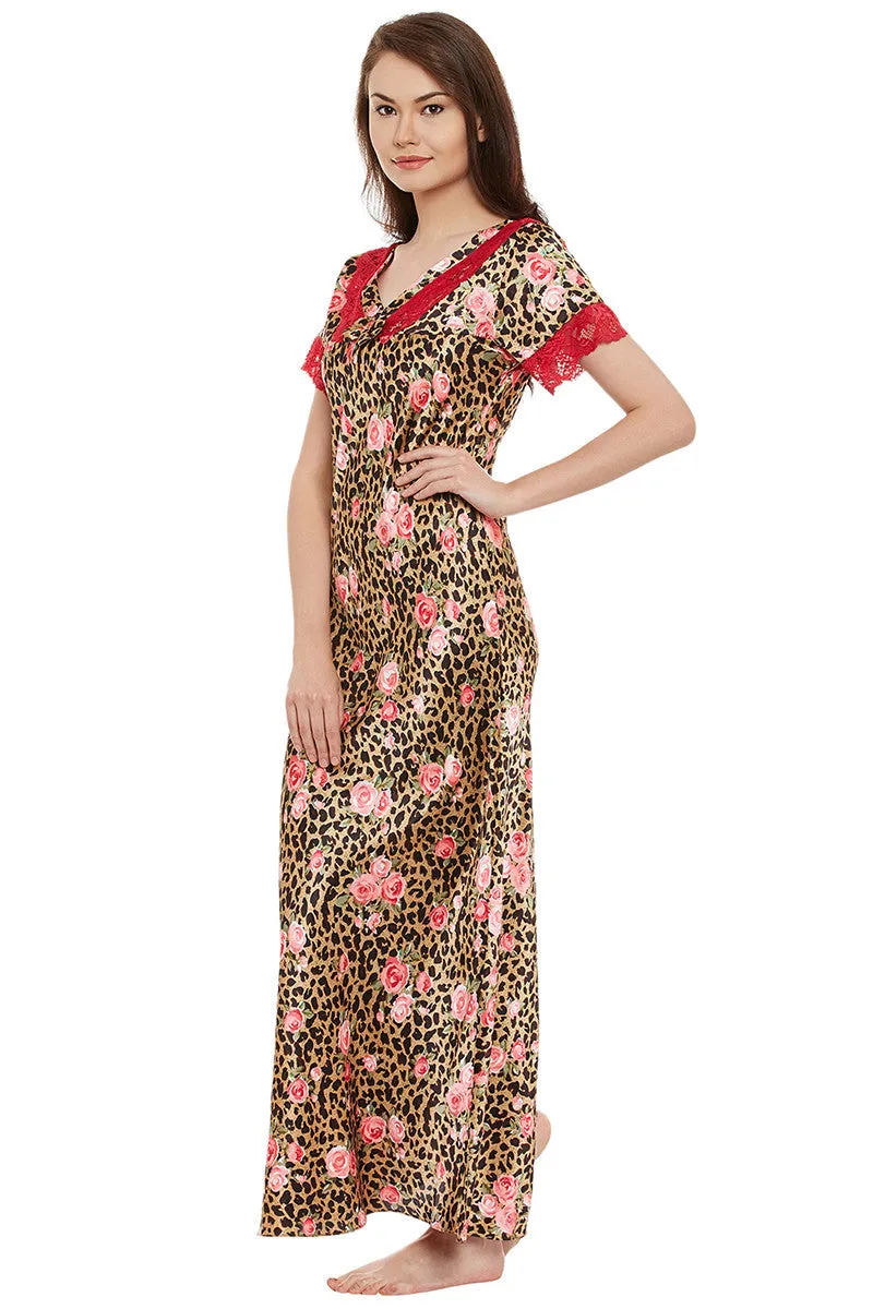 Beautiful roses resting on animal print Long Nighty