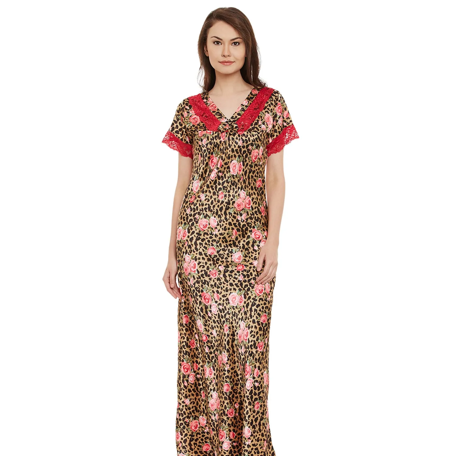 Beautiful roses resting on animal print Long Nighty
