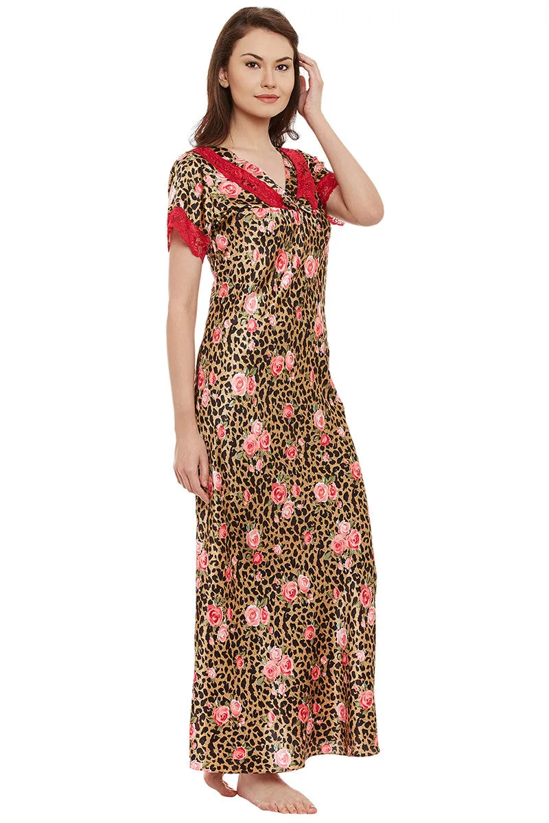 Beautiful roses resting on animal print Long Nighty