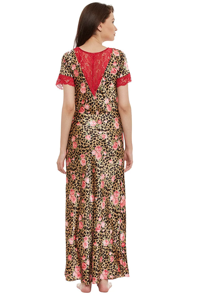 Beautiful roses resting on animal print Long Nighty