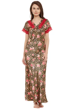 Beautiful roses resting on animal print Long Nighty