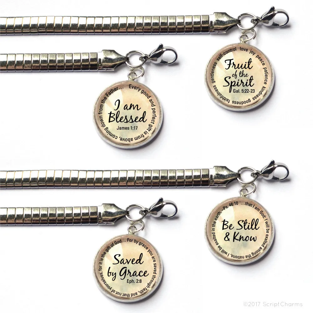 Bible Verse Charm Bracelet with Stainless Steel Snake Chain
