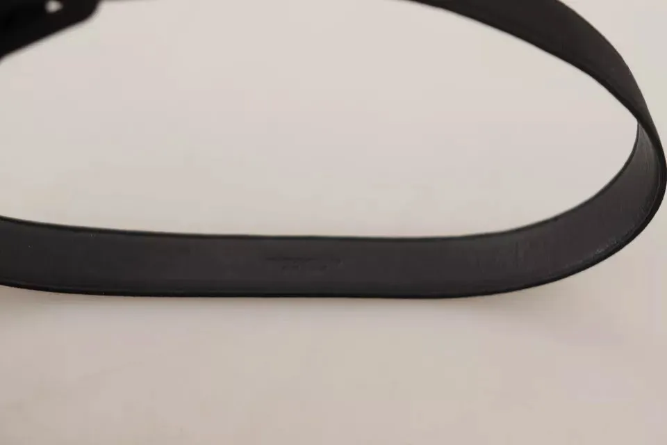 Black Velvet Leather Logo Waist Buckle Belt