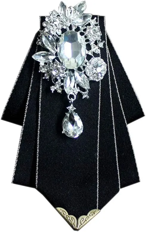 Crystal Bow tie Brooches Collar Pin Jewelry ribbon Fabric Bowknot Pre Tied Neck Tie For men Women wedding bridegroom
