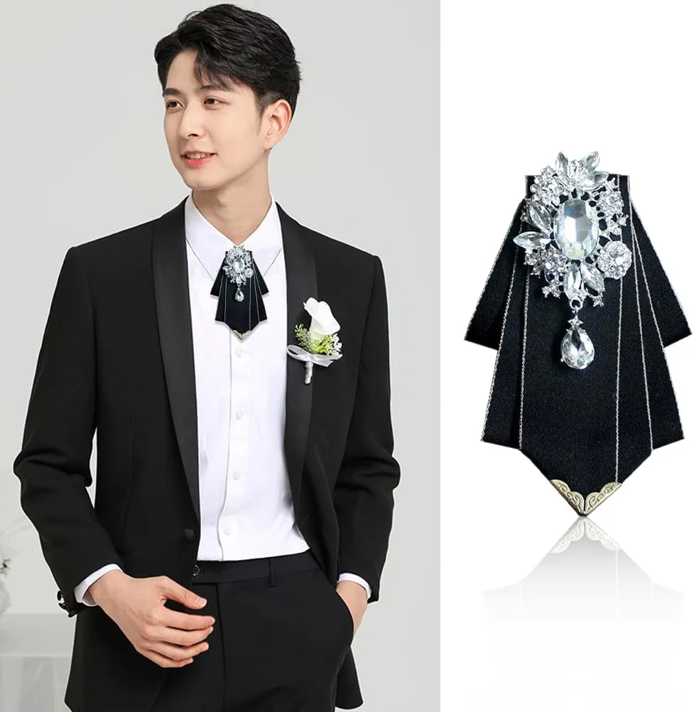 Crystal Bow tie Brooches Collar Pin Jewelry ribbon Fabric Bowknot Pre Tied Neck Tie For men Women wedding bridegroom