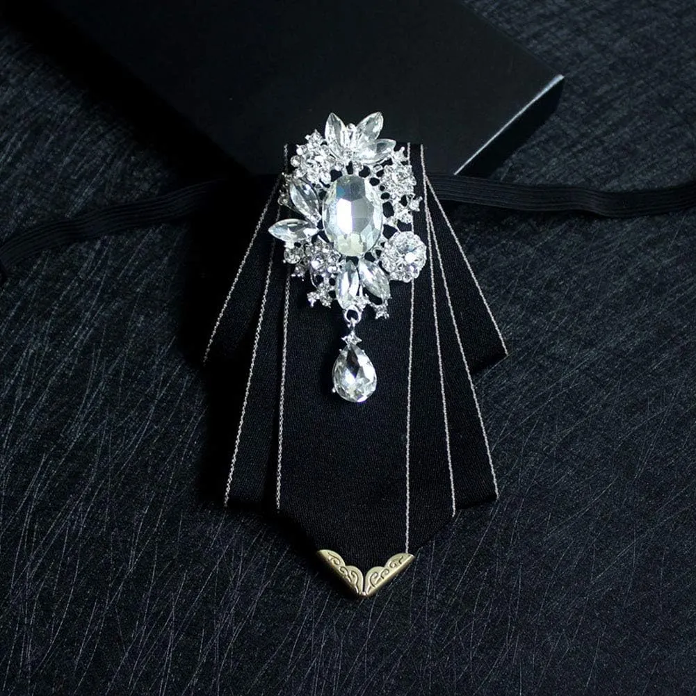 Crystal Bow tie Brooches Collar Pin Jewelry ribbon Fabric Bowknot Pre Tied Neck Tie For men Women wedding bridegroom