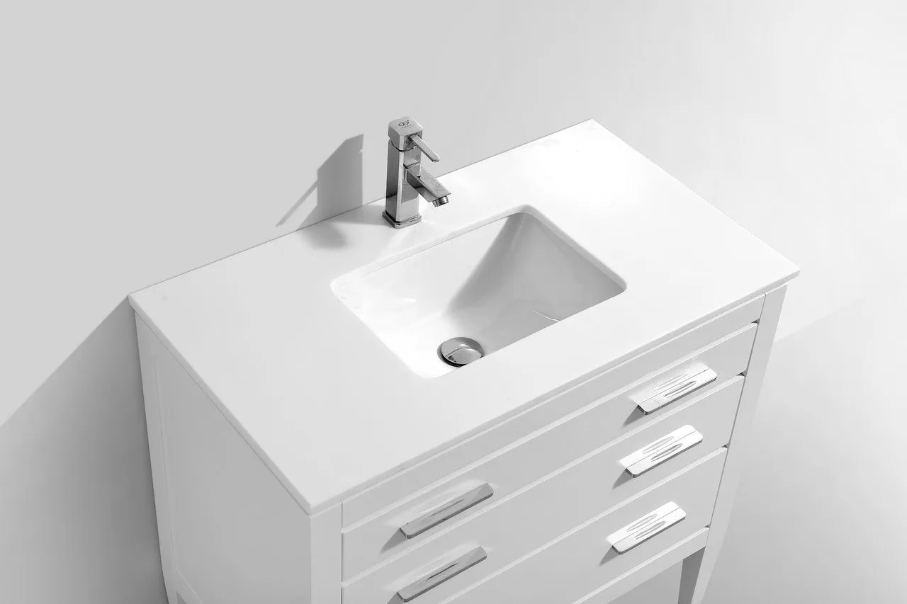 Eiffel 36'' High Gloss White Vanity W/ Quartz Counter Top