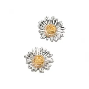 Elements Rhodium Plated Gold Plate Detail Daisy Stud Earrings E4989